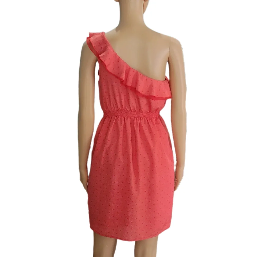 I LOVE H81 Salmon Color One shoulder polka dot dress small NWOT - Picture 4 of 6